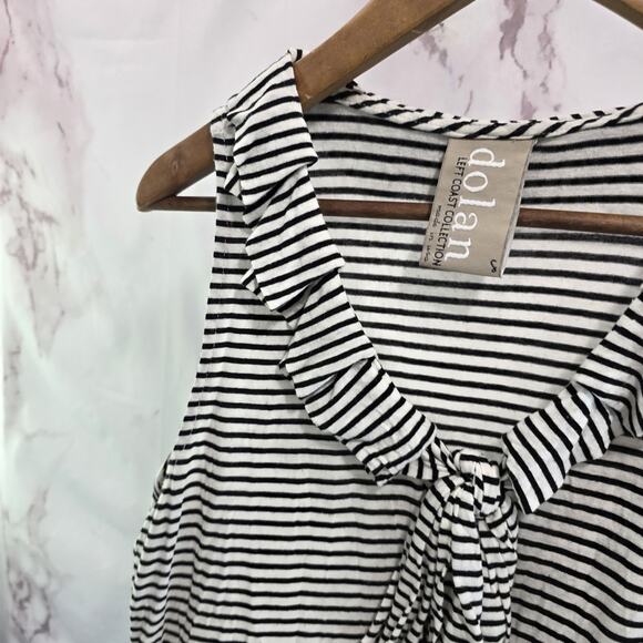 Anthropologie Top Womens XS Black White Striped Tank Ruffle Tie Dolan Knit - Picture 2 of 10